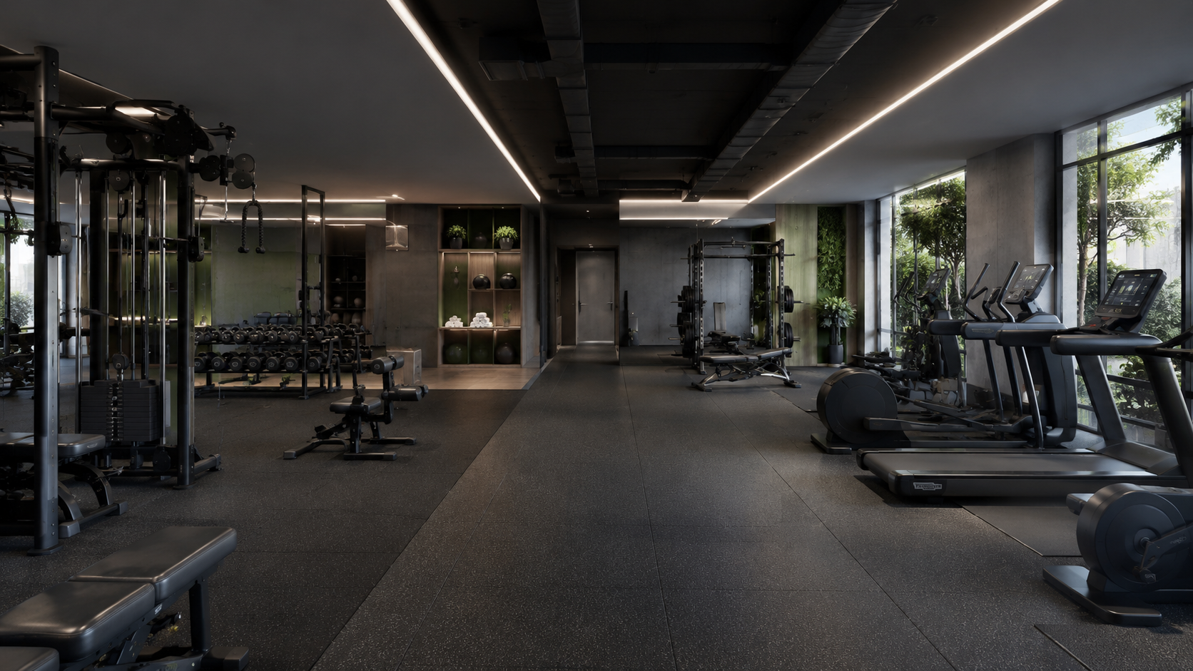 Render de proyecto y distribución de gimnasio realizado por AF Advisory